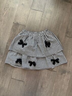 Black & White Gingham Tiered Skirt with Black Bow Accents